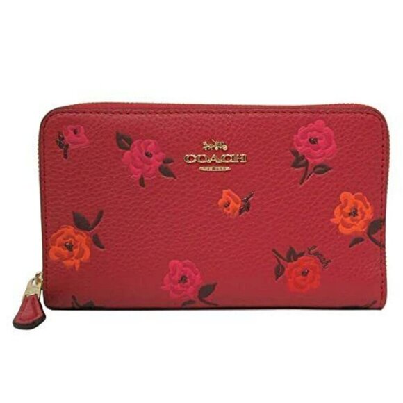 COACH Accessories - Coach Peony Print Medium ID Zip Wallet CF309 IMP2Z (Red Apple Multi) NWT
